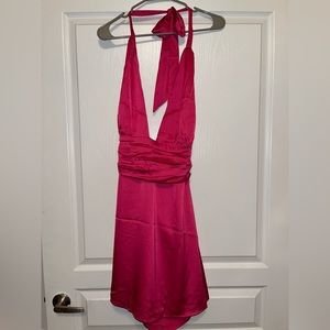 NWT Plunging Satin Halter Mini Dress